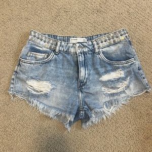 Zara distressed mini denim shorts